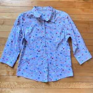 L.L. Bean Floral Button-Up Wrinkle Free Blouse- Size medium